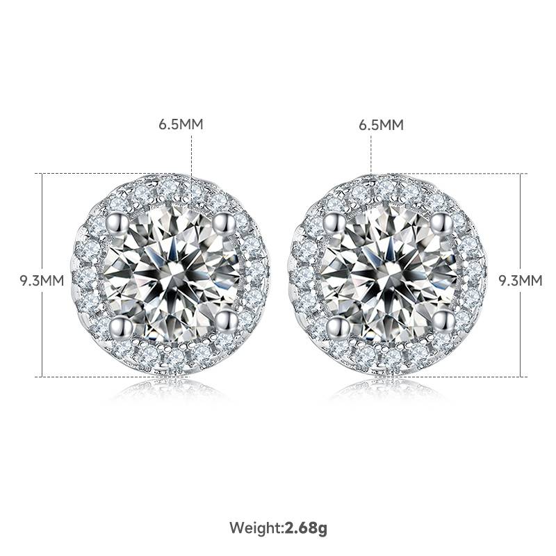Affordable Luxury圆形S925银镀白金MoissanitePendantStud Earring套装