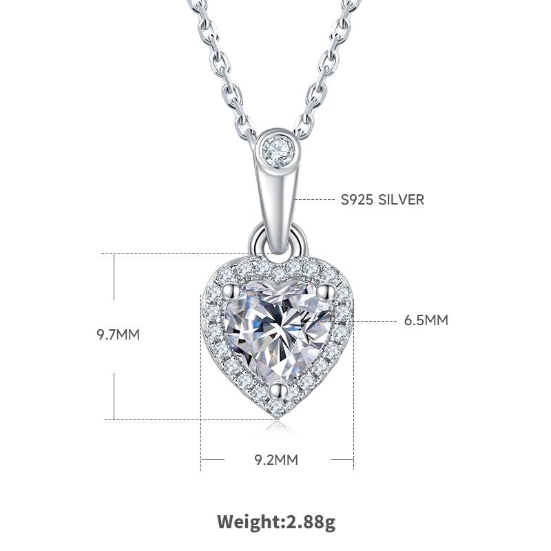 Affordable Luxury心形S925银镀白金MoissanitePendantStud Earring套装