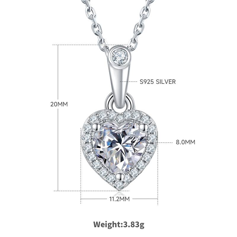 Affordable Luxury心形S925银镀白金MoissanitePendantStud Earring套装