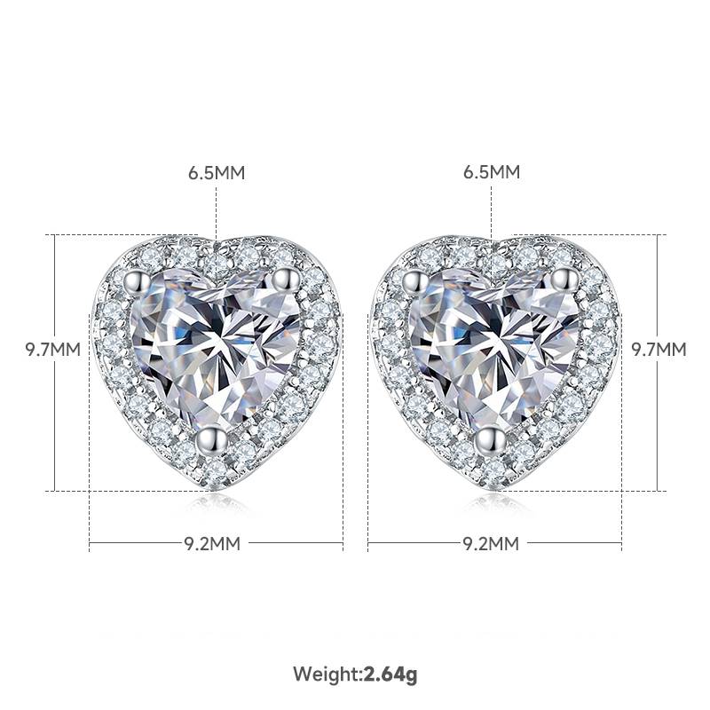 Affordable Luxury心形S925银镀白金MoissanitePendantStud Earring套装