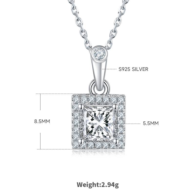 Light luxury square S925 silver plated platinum Moissanite diamond pendant earring set