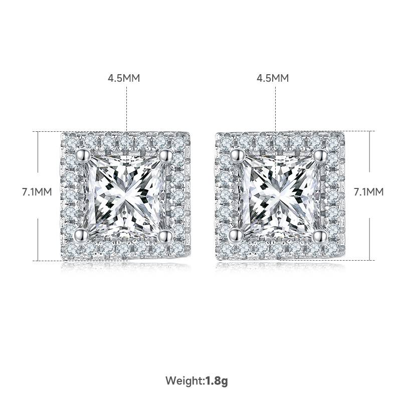 Light luxury square S925 silver plated platinum Moissanite diamond pendant earring set