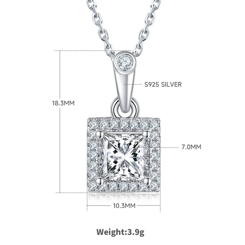 Affordable Luxury正方形S925银镀白金MoissanitePendantStud Earring套装