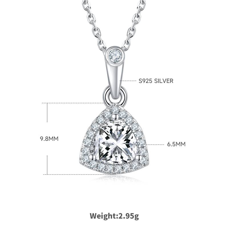 Light luxury triangle S925 silver plated platinum Moissanite diamond pendant earring set