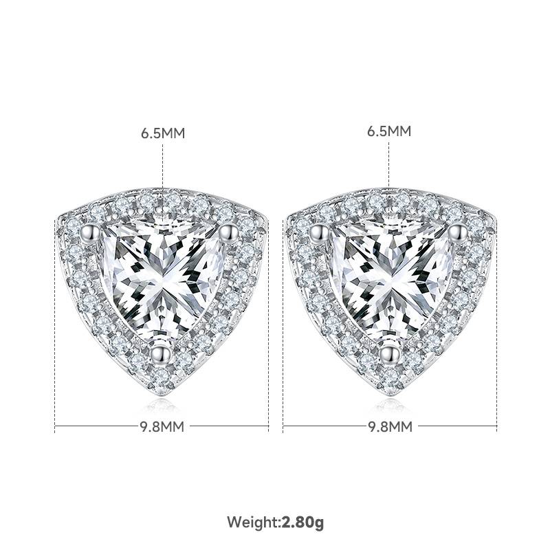 Light luxury triangle S925 silver plated platinum Moissanite diamond pendant earring set