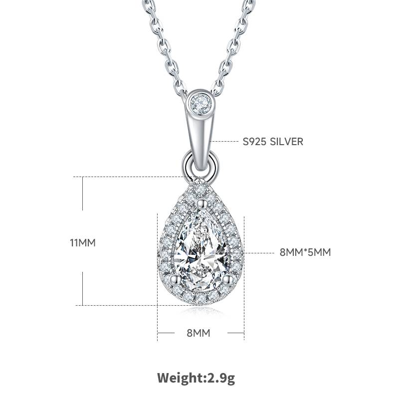 Light luxury pear shaped S925 silver plated platinum Moissanite diamond pendant earring set