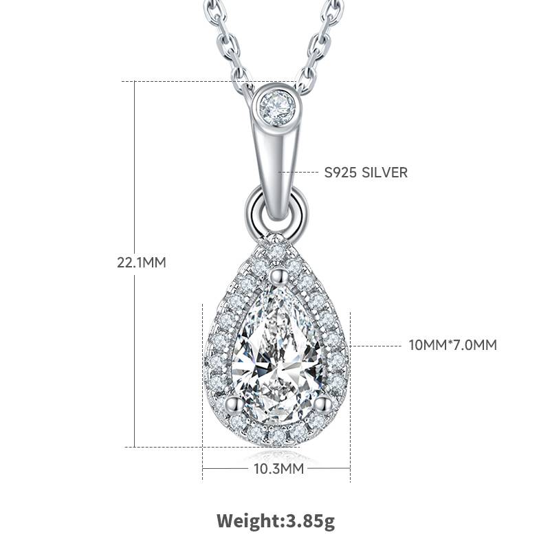 Affordable Luxury梨形S925银镀白金MoissanitePendantStud Earring套装