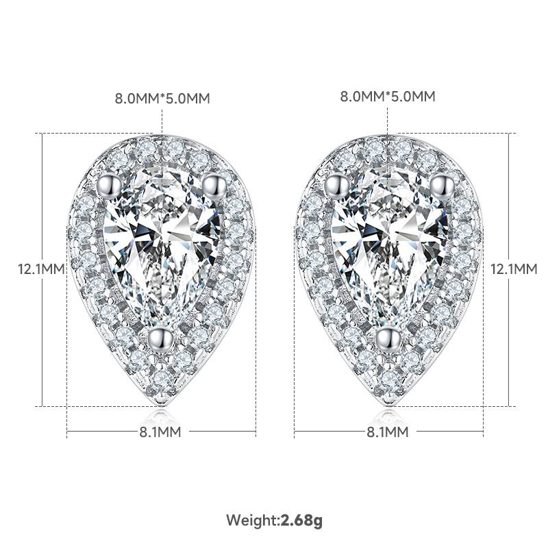 Light luxury pear shaped S925 silver plated platinum Moissanite diamond pendant earring set