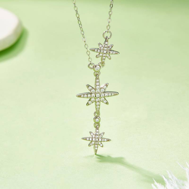 P200330019款S925银镀18K白金天芒星MoissaniteNecklace0.32ct
