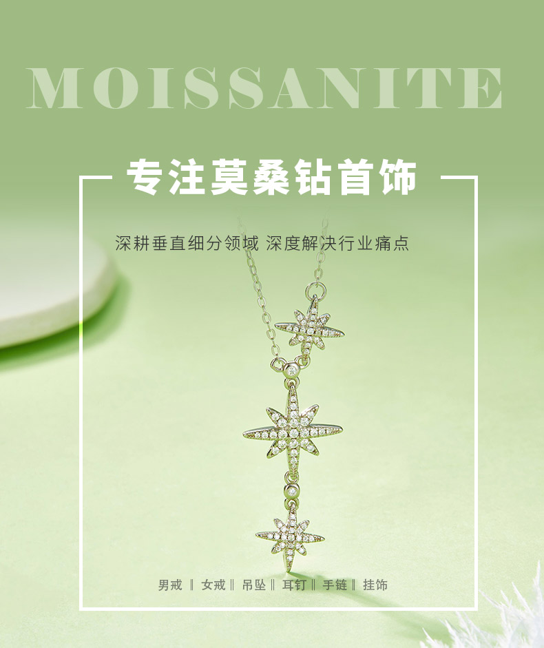 P200330019款S925银镀18K白金天芒星莫桑钻项链0.32ct - 1