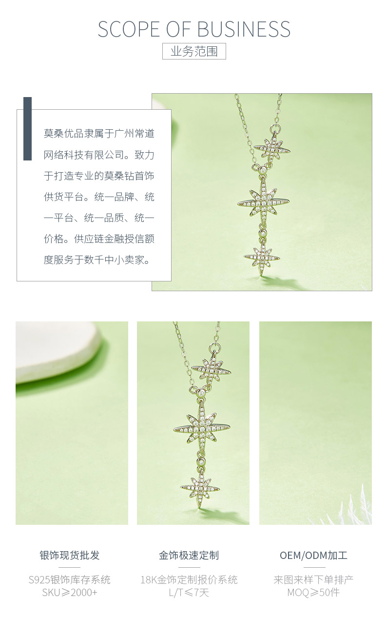 P200330019款S925银镀18K白金天芒星莫桑钻项链0.32ct - 3