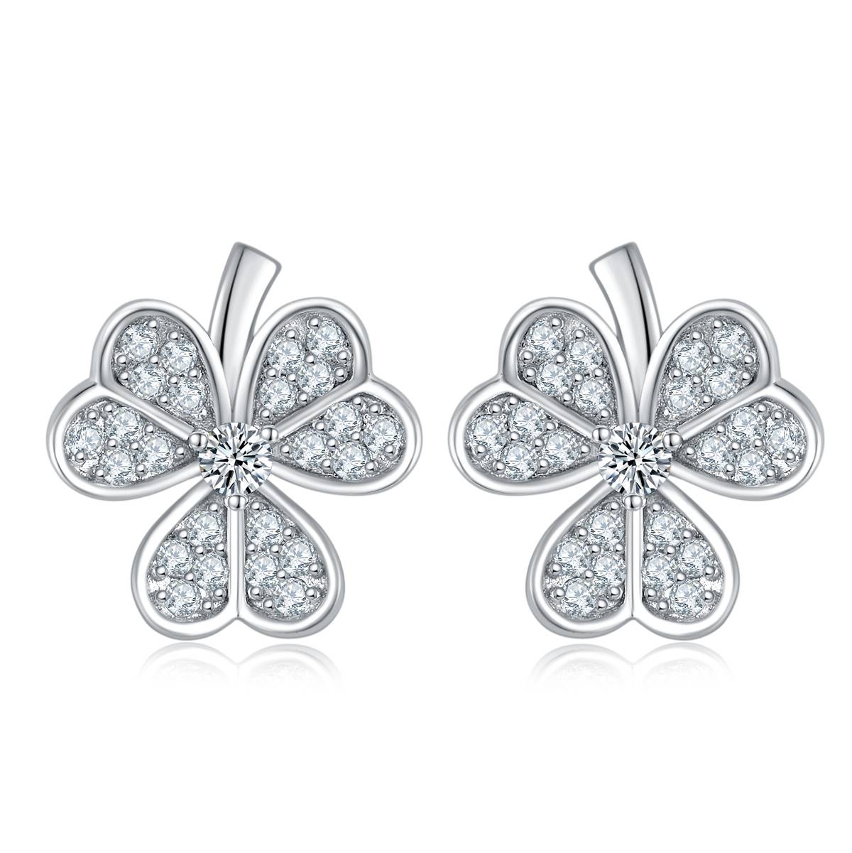 P21101906款S925银镀18K白金幸运三叶草Moissanite套装0.38ct