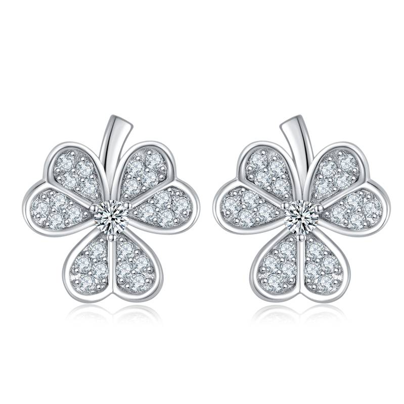P21101906款S925银镀18K白金幸运三叶草莫桑钻套装0.38ct