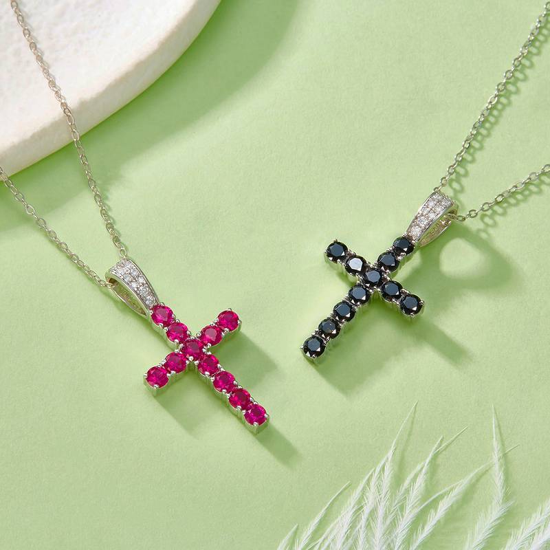 P240509010款S925银镀18K白金培育彩宝十字架Necklace3.0mm/粒