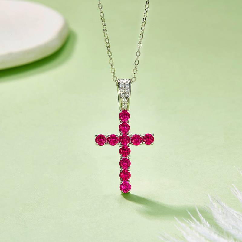 P240509010款S925银镀18K白金培育彩宝十字架Necklace3.0mm/粒