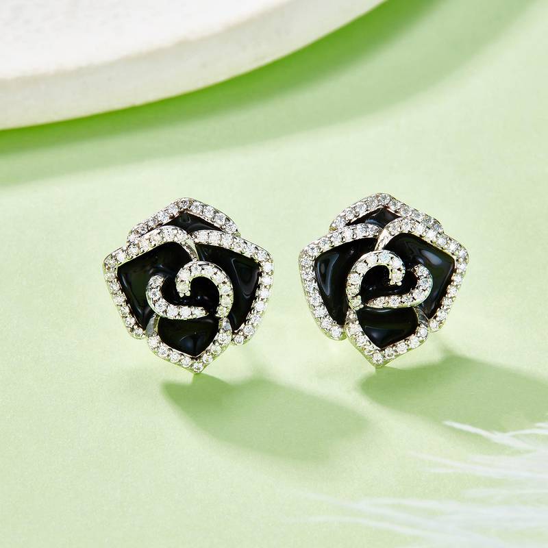 E250428058款S925银镀18K白金Moissanite珐琅工艺耳环0.45ct