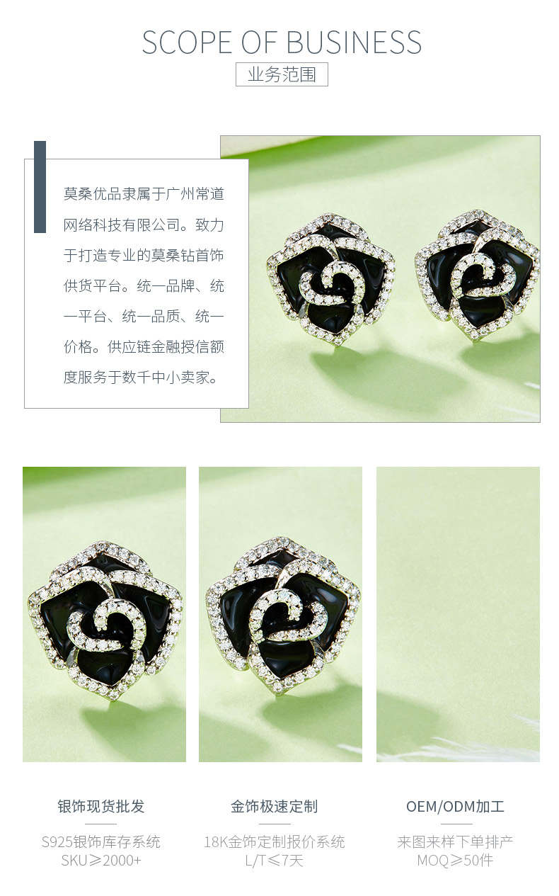 E250428058款S925银镀18K白金莫桑钻珐琅工艺耳环0.45ct - 3