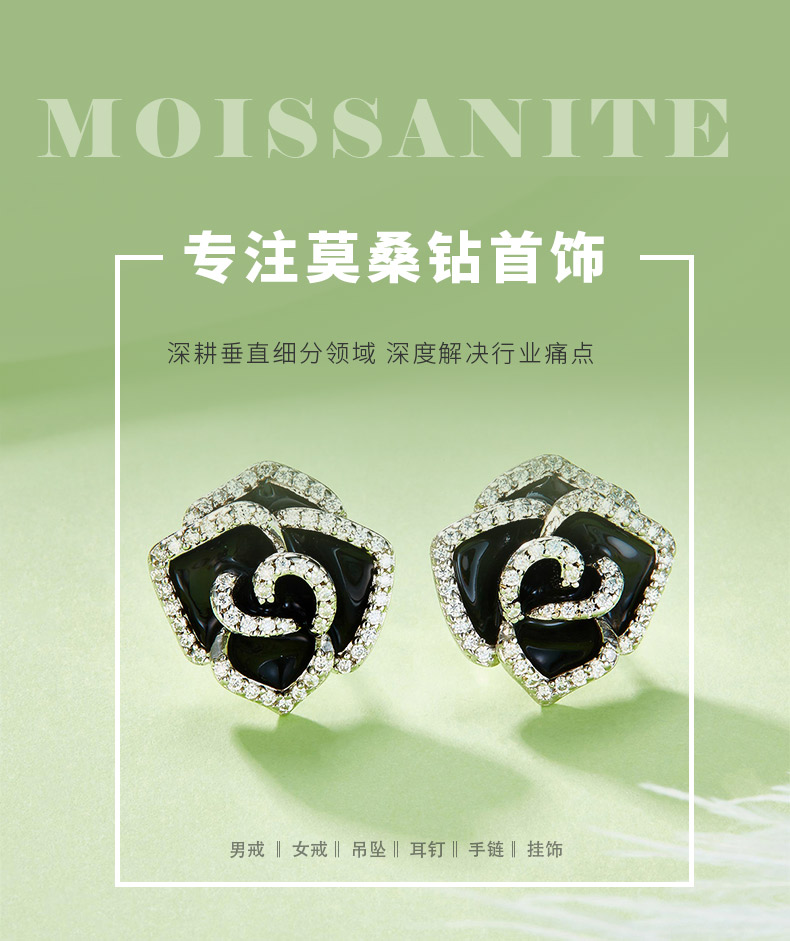 E250428058款S925银镀18K白金莫桑钻珐琅工艺耳环0.45ct - 1