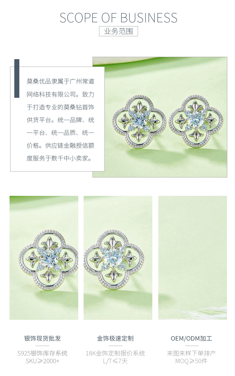 E240330011款S925银镀18K白金莫桑钻耳钉主石5.0mm/0.5ct - 3