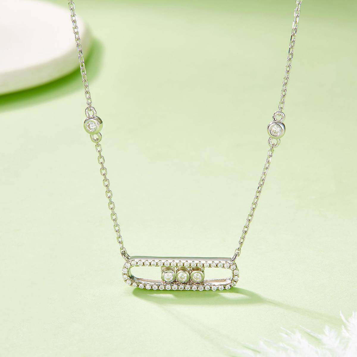 P221225009款S925银镀18K白金灵动莫桑钻项链0.36ct