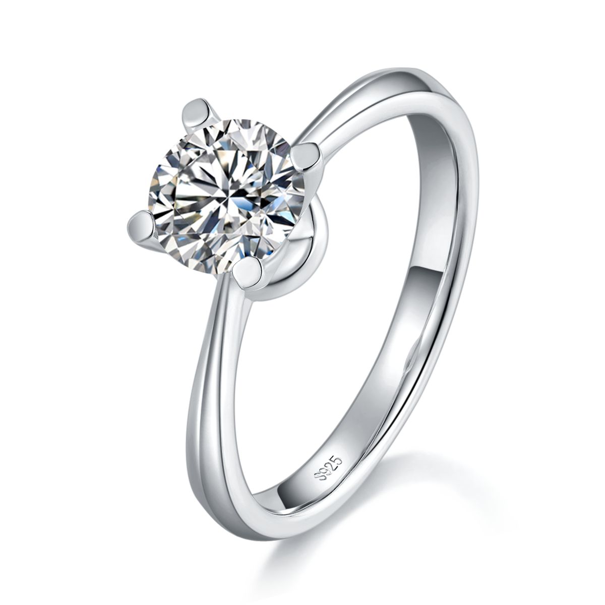 四爪女戒S925银镀白金定制选款主石莫桑钻1.0ct