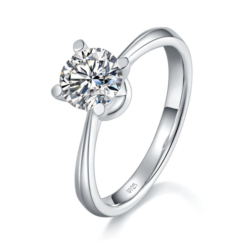 四爪女戒S925银镀白金定制选款主石莫桑钻1.0ct