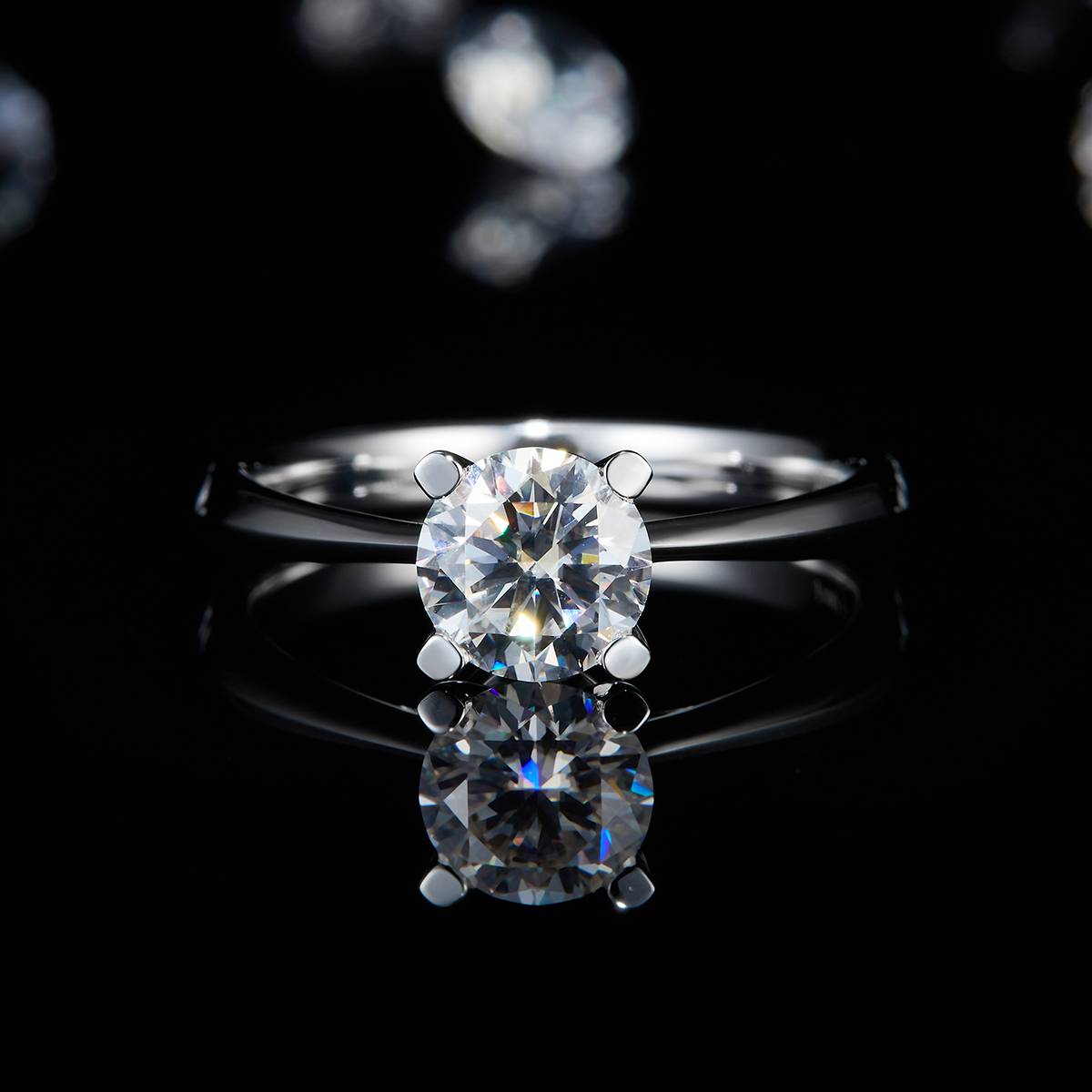 四爪女戒S925银镀白金定制选款主石莫桑钻1.0ct