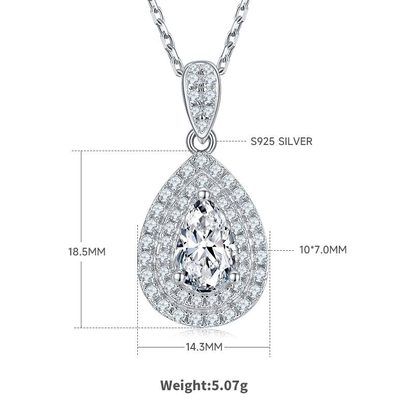 Exquisite pear shaped S925 silver plated white gold moissanite diamond pendant earring set