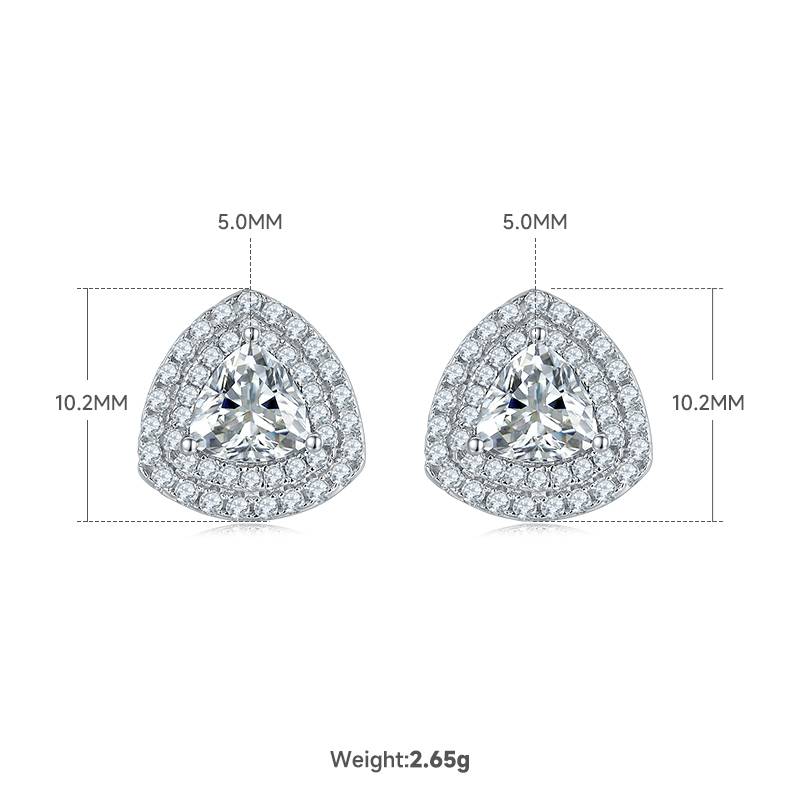 豪镶三角形S925银镀白金MoissanitePendantStud Earring套装