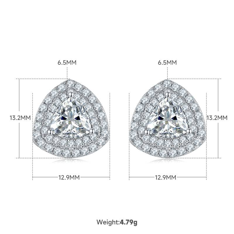 豪镶三角形S925银镀白金MoissanitePendantStud Earring套装