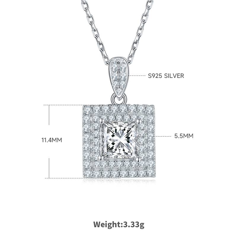 Exquisite Square S925 Silver Plated Platinum Moissanite Diamond Pendant Earnail Set