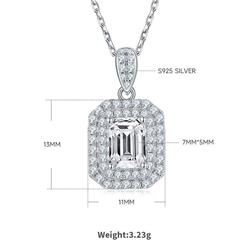 Exquisite rectangular S925 silver plated white gold moissanite diamond pendant earring set