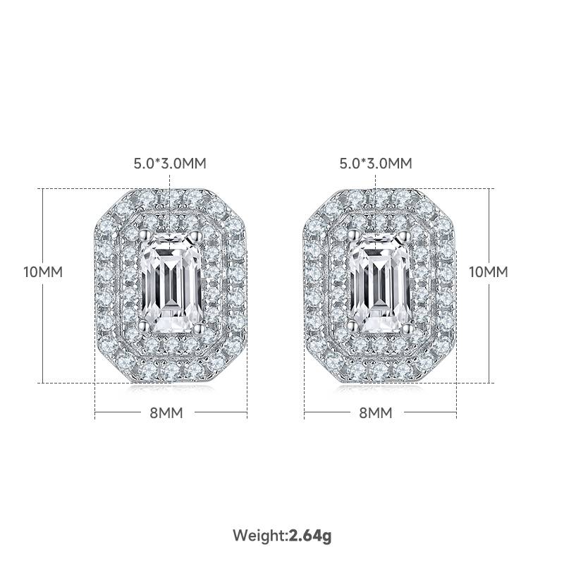 Exquisite rectangular S925 silver plated white gold moissanite diamond pendant earring set