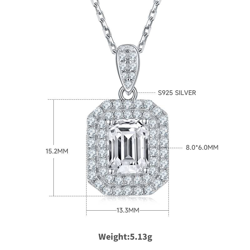 Exquisite rectangular S925 silver plated white gold moissanite diamond pendant earring set