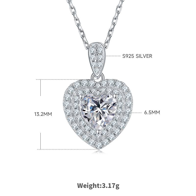 豪镶心形S925银镀白金MoissanitePendantStud Earring套装