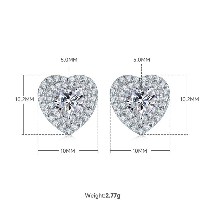 豪镶心形S925银镀白金MoissanitePendantStud Earring套装