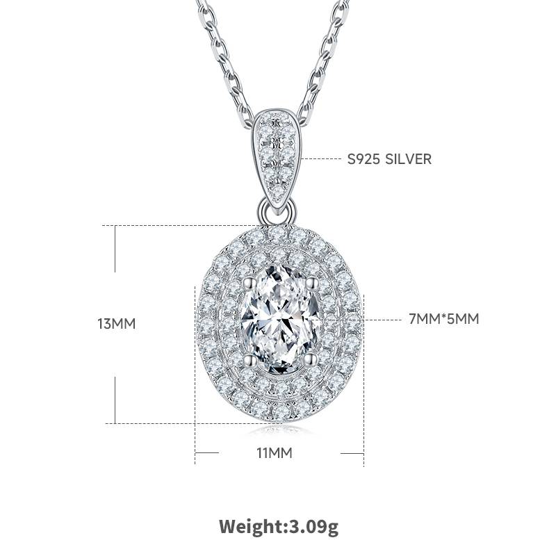 豪镶蛋形S925银镀白金MoissanitePendantStud Earring套装