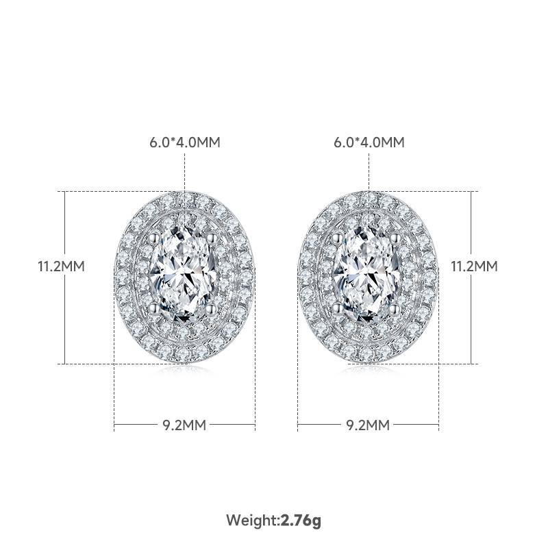 豪镶蛋形S925银镀白金MoissanitePendantStud Earring套装