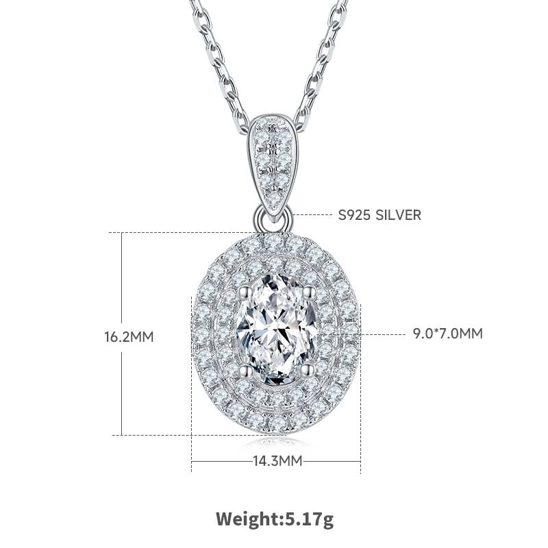 豪镶蛋形S925银镀白金MoissanitePendantStud Earring套装