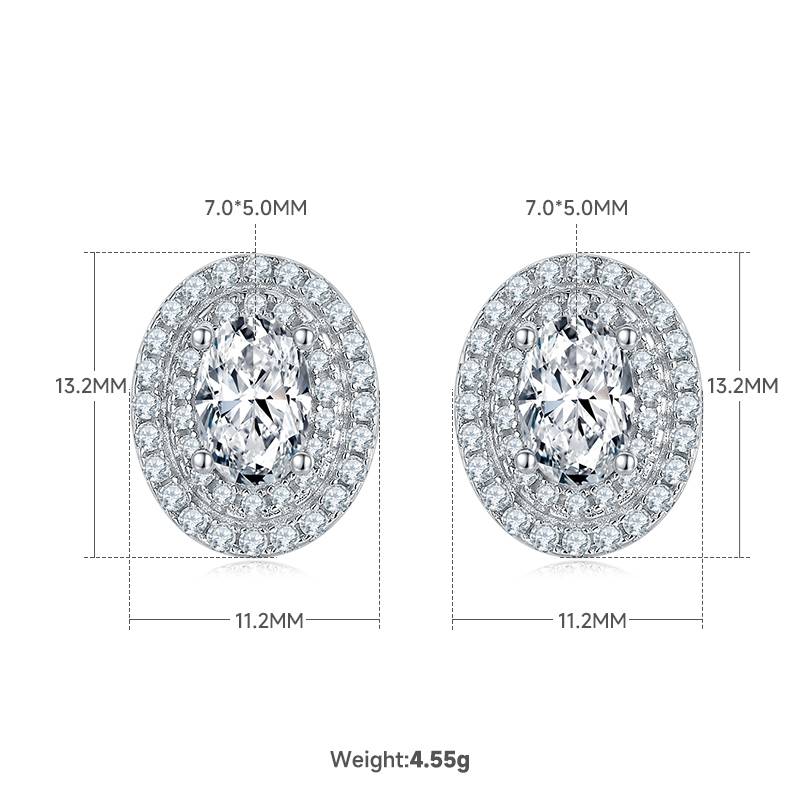 豪镶蛋形S925银镀白金MoissanitePendantStud Earring套装