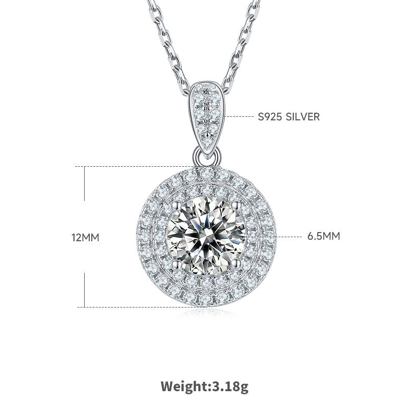 豪镶圆形S925银镀白金MoissanitePendantStud Earring套装