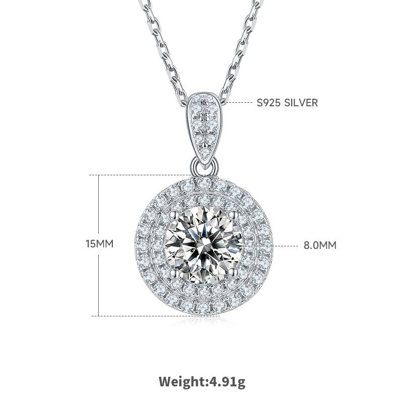 豪镶圆形S925银镀白金MoissanitePendantStud Earring套装