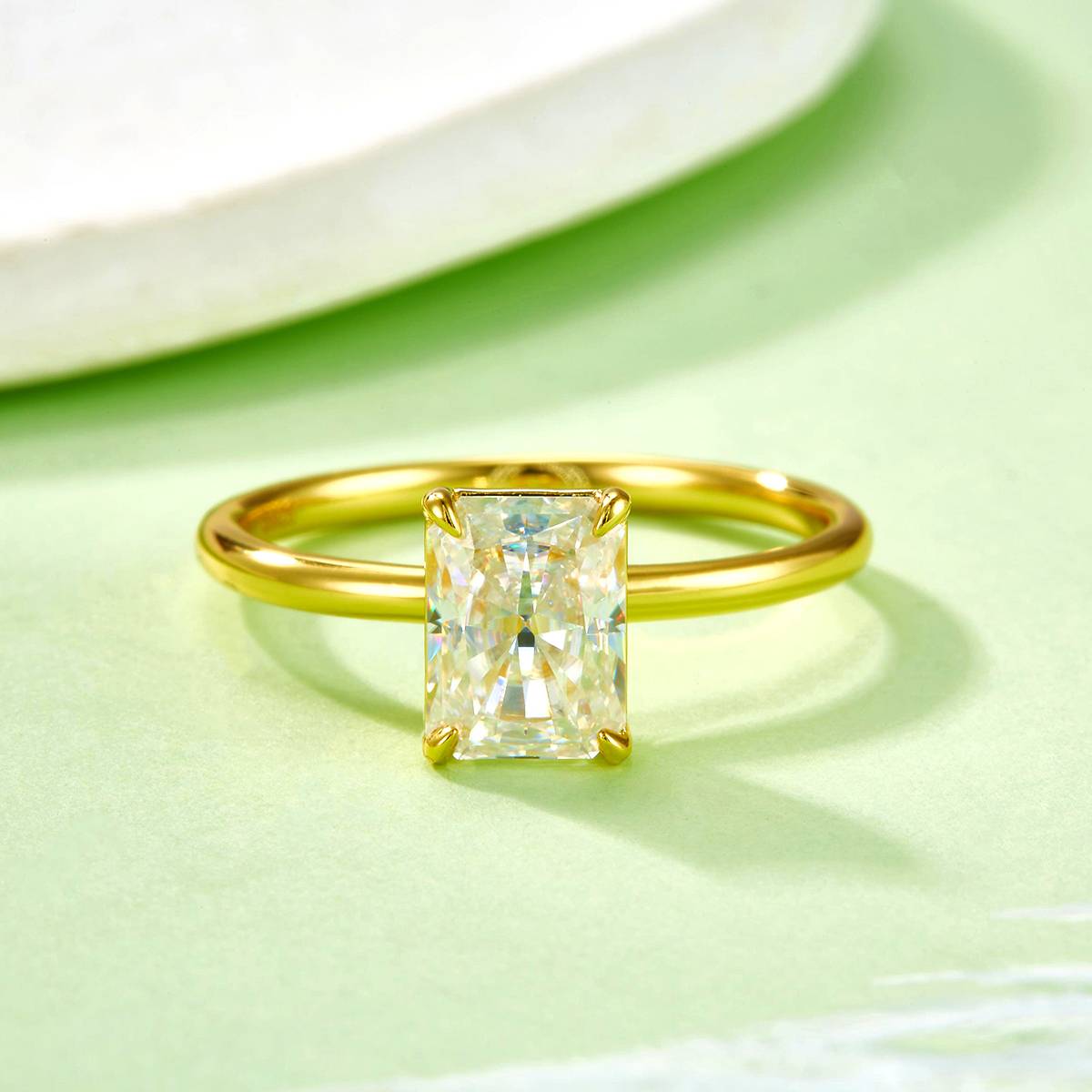 01M款S925银镀18K黄金雷迪恩切割Moissanite高级Women's Ring主石8*6mmmm/2.0ct