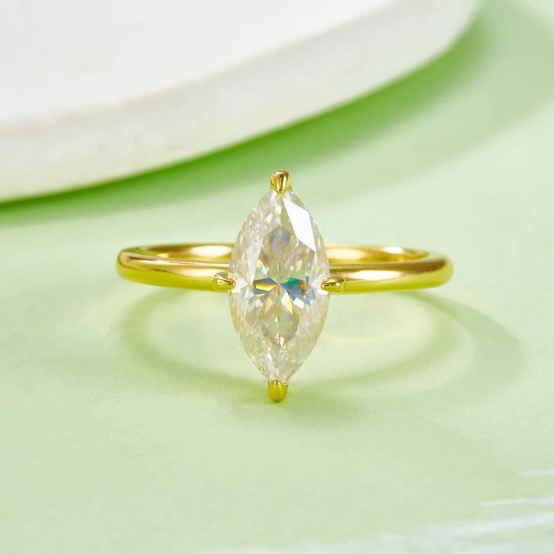 02M款S925银镀18K黄金马眼形Moissanite高级Women's Ring主石12*6mmmm/2.0ct