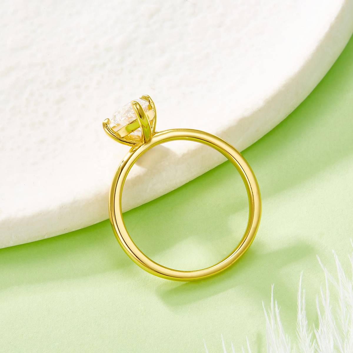 02M款S925银镀18K黄金马眼形莫桑钻高级女戒主石12*6mm/2.0ct