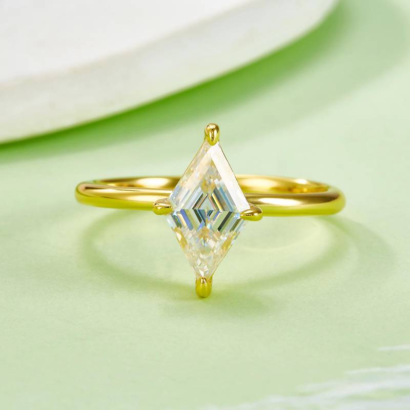 03M款S925银镀18K黄金菱形Moissanite高级Women's Ring主石12*7mmmm/2.0ct