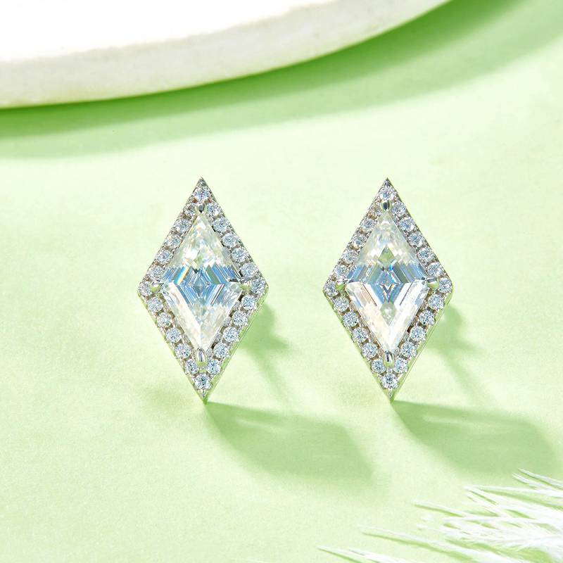 07S款S925银镀18K白金菱形Moissanite高级耳环主石12*7mmmm/2.0ct/粒