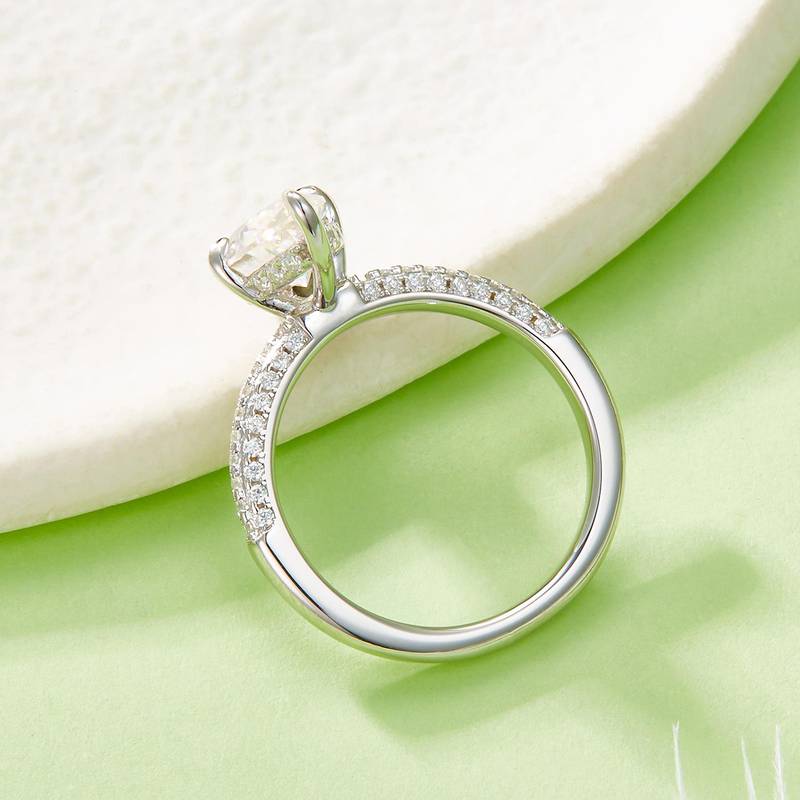 09M款S925银镀18K白金马眼形莫桑钻精致高级女戒主石12*6mm/2.0ct