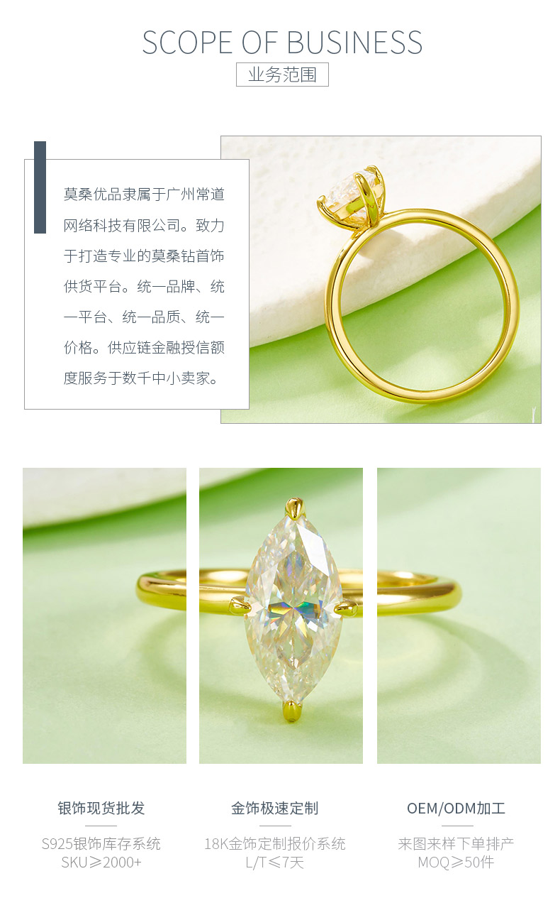 02M款S925银镀18K黄金马眼形莫桑钻高级女戒主石12*6mm/2.0ct - 3