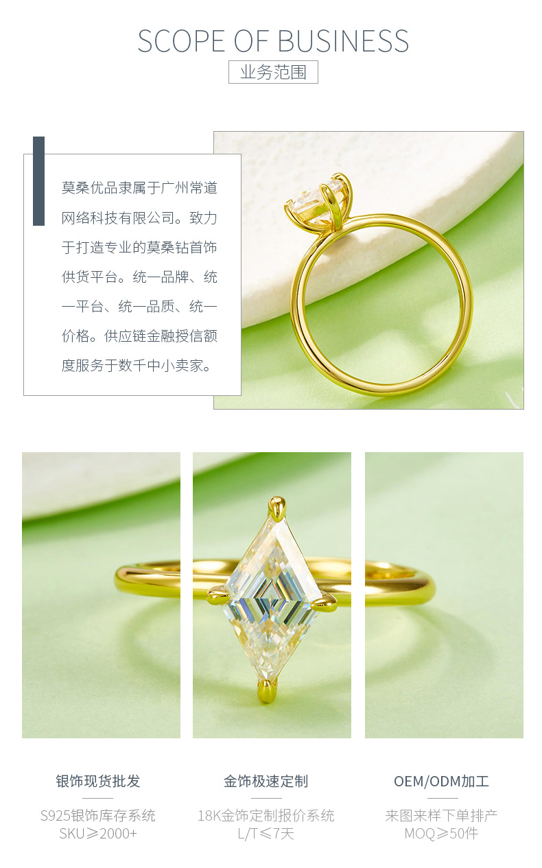 03M款S925银镀18K黄金菱形莫桑钻高级女戒主石12*7mm/2.0CT - 3